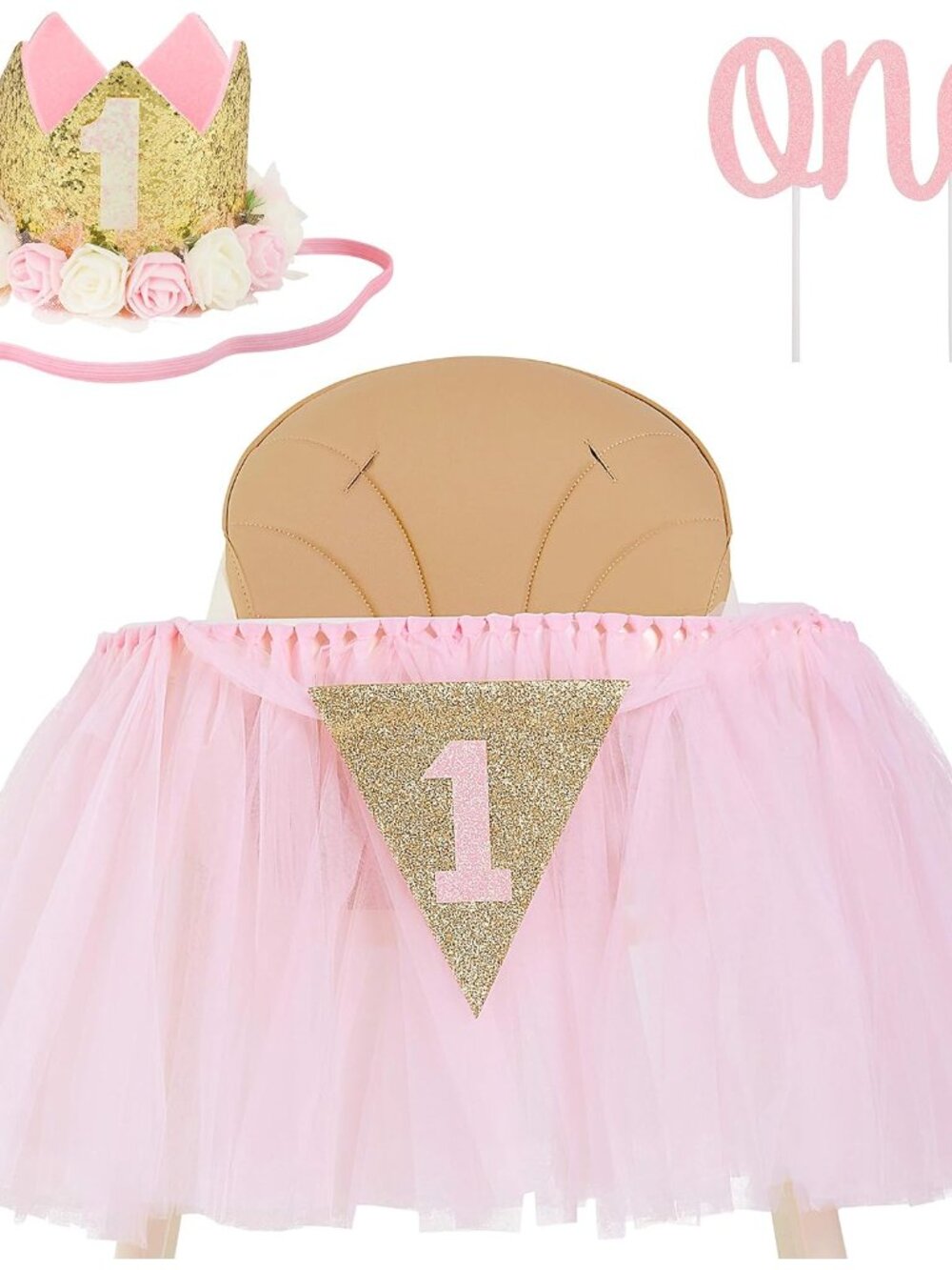 1st Birthday Girl Decoration High Chair Tutu Skirt WITH No.1 Crown -1st Birthday